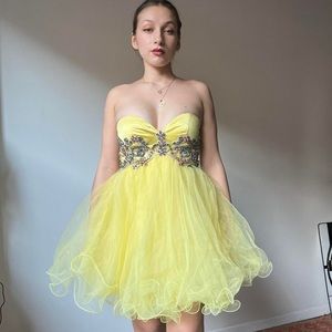 y2k yellow micro mini tulle prom dress